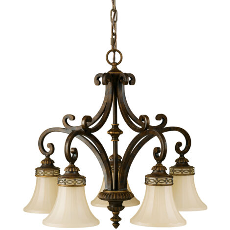 Elstead Drawing Room - Lampadario a 5 luci multibraccio finitura noce, attacco E27