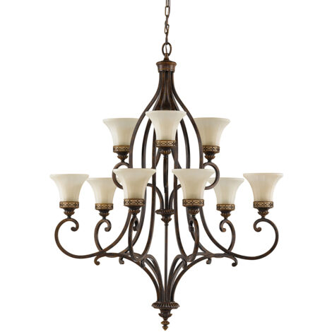 Elstead Drawing Room - Lampadario a 9 luci multibraccio finitura noce, attacco E27