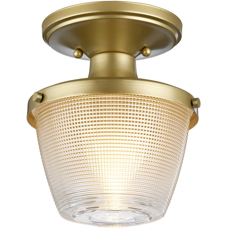 Dublin 1 Light Semi-Flush Mount, Painted Natural Brass, IP44, E27 - Elstead