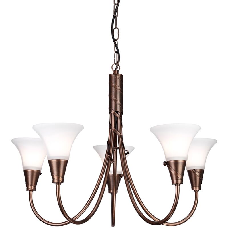 Lampadario Contemporaneo Emily Acciaio Rame Patinato Vetro 5 Luci E14