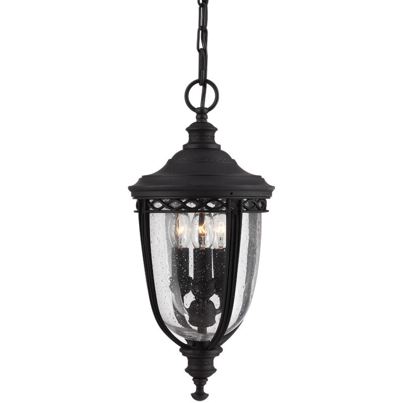 English Bridle - Lanterna a catena da soffitto a 3 luci media per esterni nera, E14 - Elstead