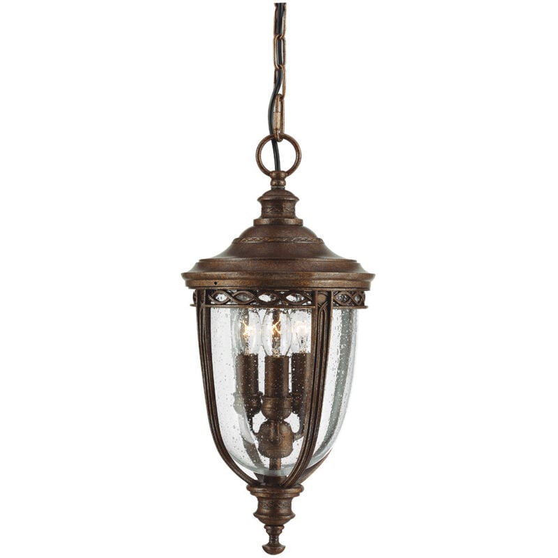 Feiss - Elstead English Bridle - Lanterna a catena da soffitto a 3 luci medie per esterni, bronzo britannico, E14