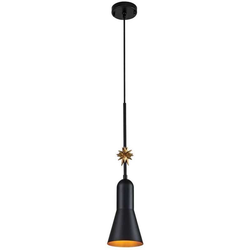 Image of Lampada a sospensione etoile E27 1x60W acciaio/resina foglia oro, nero opaco H:151,1cm Ø13,3cm dimmerabile