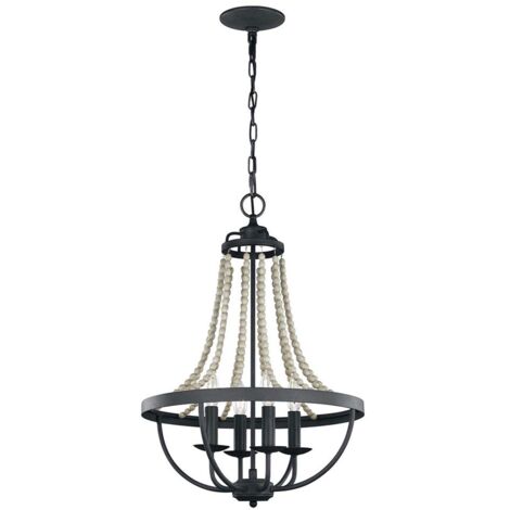 Elstead Feiss Nori Lustre à bras multiples en zinc patiné foncé avec bois flotté gris