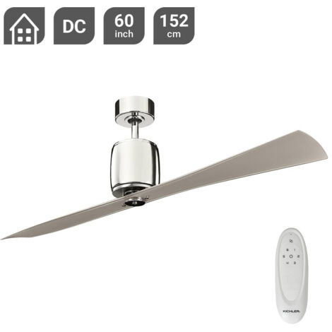 Elstead Ferron Ventilateur de Plafond 152cm 2 Pales Nickel Poli, Télécommande