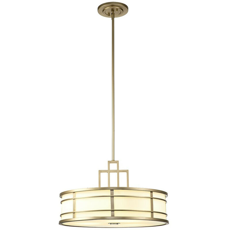 Fusion 3 Light Cylindrical Pendant Ceiling Light, Painted Natural Brass - Elstead