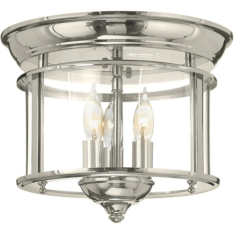 Gentry - Cylindrical 3 Candle Flush Mount Lantern - Polished Nickel - Elstead