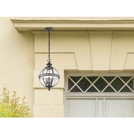 Elstead Halleron - 3 Light Outdoor Globe Deckenpendelleuchte Hellgrau IP44, E14