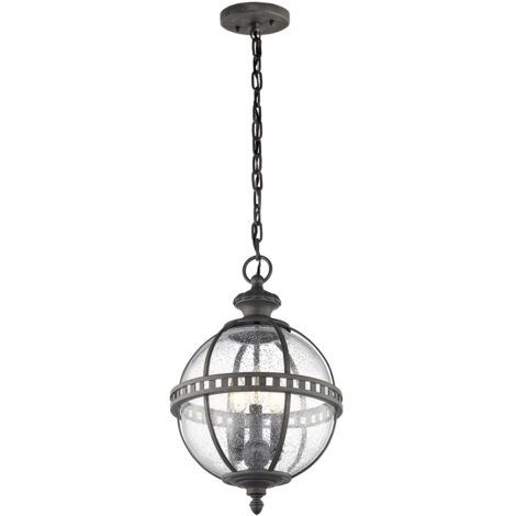 Elstead Halleron - Lampada a sospensione a 3 luci da esterno globo grigio IP44, E14