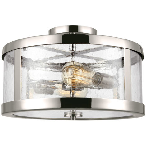 Elstead Harrow - Semi-plafonnier cylindrique à 2 ampoules, nickel poli