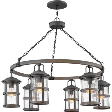 Elstead Hinkley Lakehouse Lampada da soffitto a sospensione per esterni in zinco invecchiato con legni grigi, IP44