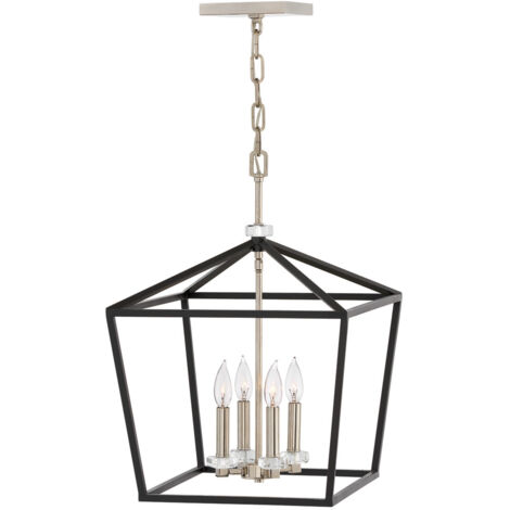 Elstead Hinkley Stinson Lanterne Lampada da soffitto a sospensione nera con nichel lucido
