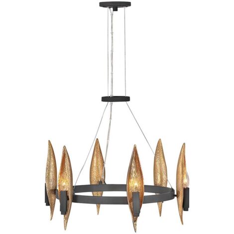 Elstead Hinkley Willow Plafoniera a sospensione cilindrica Carbon Black con Deluxe Gold
