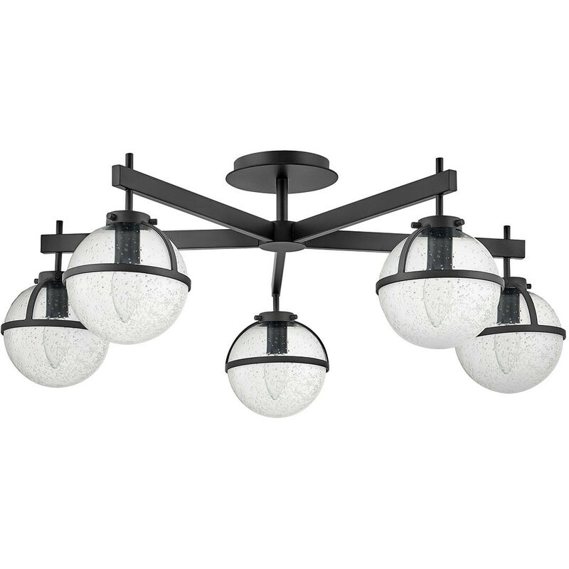 Image of Hollis Lampada da soffitto a semi-incasso a 5 luci con bracci multipli, nera IP44 - Elstead