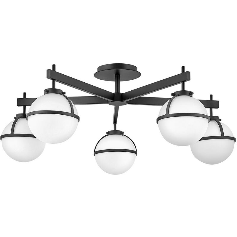 Image of Elstead Hollis Lampada da soffitto a semi-incasso a 5 luci con bracci multipli, nera IP44