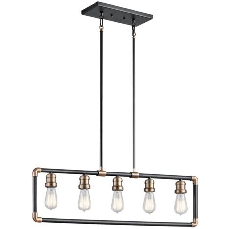 Elstead Imahn - 5 Licht Decke Kronleuchter Anhänger Bar Hellschwarz, Naturmessing, E27