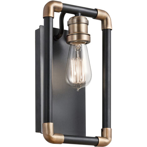 Elstead Imahn - Applique da interno a 1 luce nero, ottone naturale, attacco E27