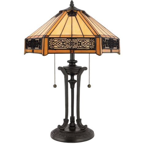 Elstead Indus - Lampe de Table Tiffany à 2 Lumières, Bronze Vintage, E27