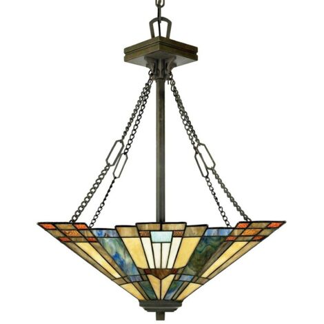 Elstead Inglenook - Lampada a sospensione a 3 luci in bronzo, Tiffany, E27