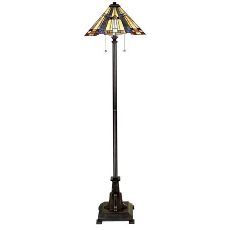 Elstead Inglenook - Lampada da terra a 2 luci Bronzo, Vetro Tiffany, E27