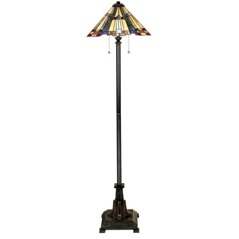 Elstead Inglenook - Lampadaire à 2 lampes bronze, verre Tiffany, E27