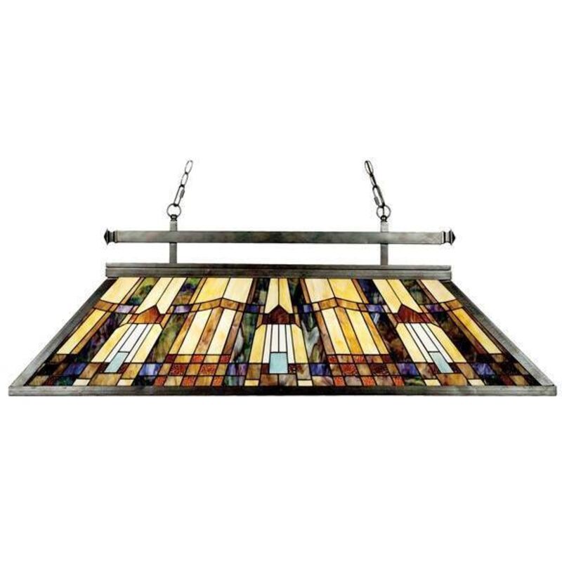 Elstead Inglenook - Lampadario a 3 luci Tiffany a sospensione a isola in bronzo chiaro, attacco E27