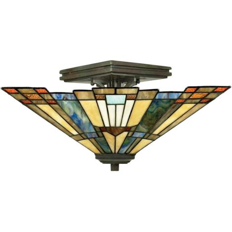 Elstead Inglenook - Plafonnier semi-affleurant Tiffany à 2 ampoules, bronze, E27