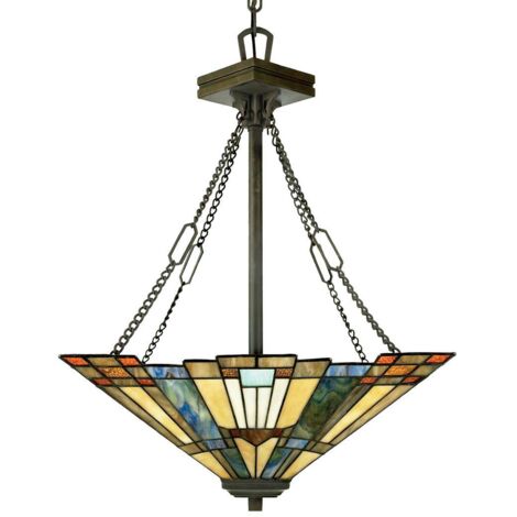 Elstead Inglenook - Suspension à 3 ampoules au fini bronze, Tiffany, E27