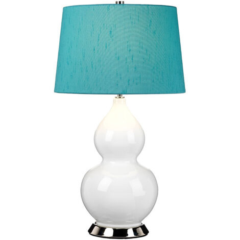 Elstead ISLA Lampada da tavolo Isla con paralume rotondo affusolato, nichel lucido, bianco, verde acqua