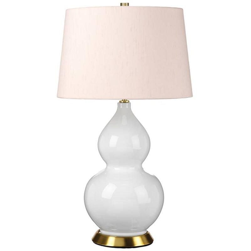Image of Lampada da tavolo isla E27 1x60W ceramica/acciaio bianco/ottone vecchio, seta artificiale rosa H:64cm L:36cm Ø36cm con interruttore