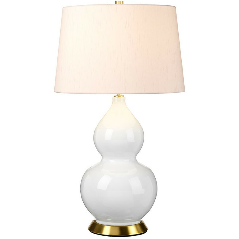 Elstead - Isla Table Lamp with Round Tapered Shade, Aged Brass, White, Pink