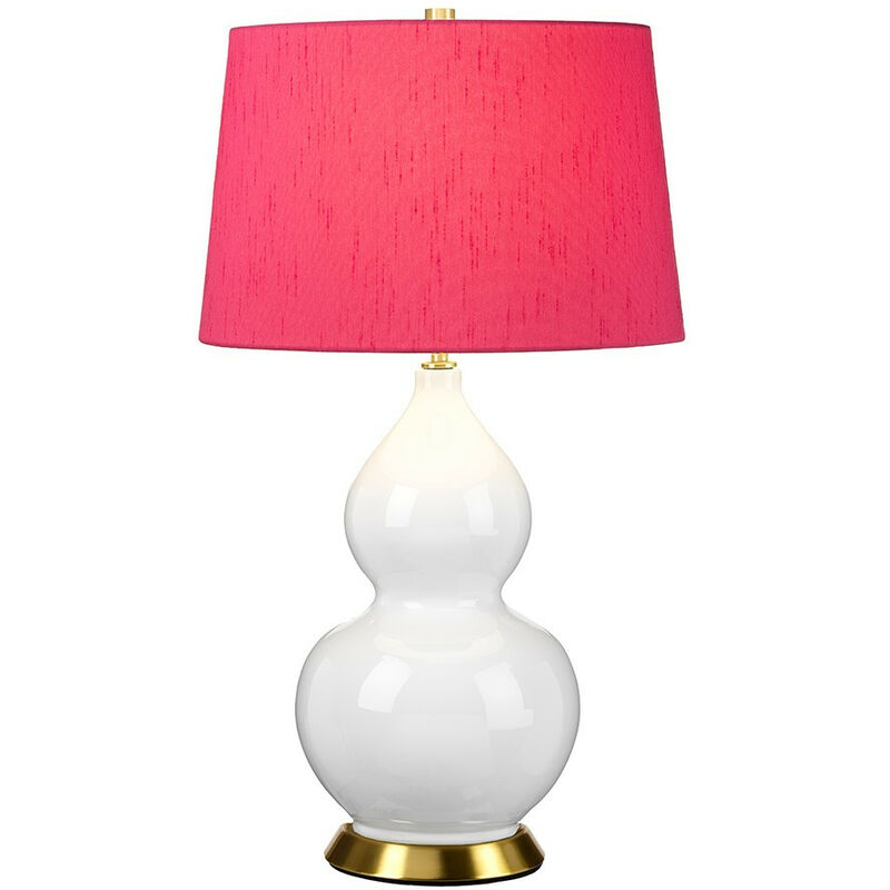 Isla Table Lamp with Round Tapered Shade, Aged Brass, White, Pink - Elstead