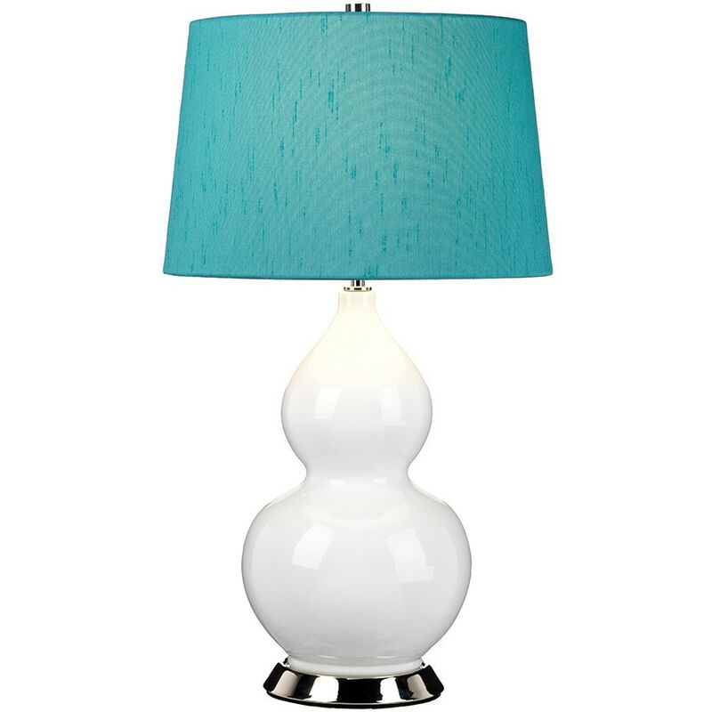 Isla Table Lamp with Round Tapered Shade, Polished Nickel, White, Teal - Elstead