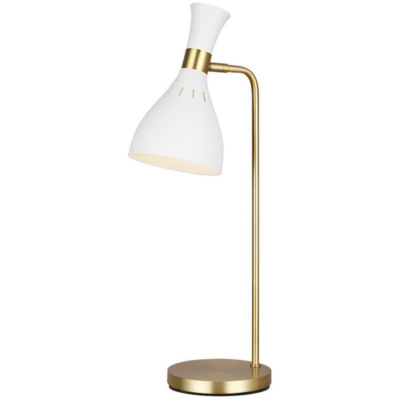 Joan 1 Leuchttischlampe, Mattweiß, Mattweiß, Messing Brüniert, E27 - Elstead