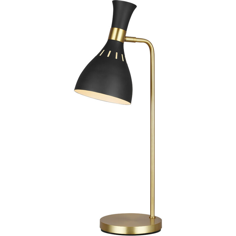 Joan 1 Light Table Lamp, Midnight Black, Midnight Black , Burnished Brass, E27 - Elstead