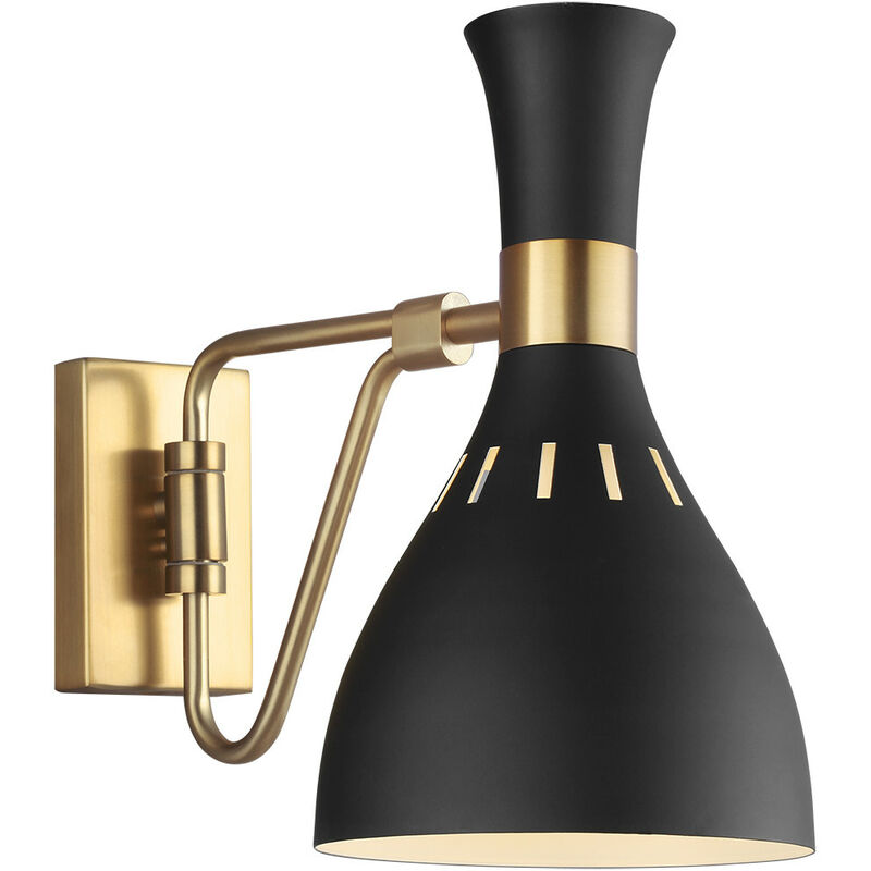 Elstead - Joan 1 Light Wall Light, Midnight Black, Burnished Brass, E27