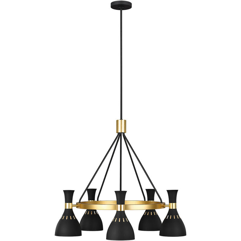 Joan 5 Light Chandelier, Midnight Black, Midnight Black , Burnished Brass, E27 - Elstead