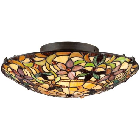 Elstead Kami - 2 leichte Tiffany Unterputz-Deckenleuchte Vintage Bronze, E27