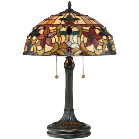 Elstead Kami - Lampe de Table Tiffany à 2 Lumières, Bronze Vintage, E27