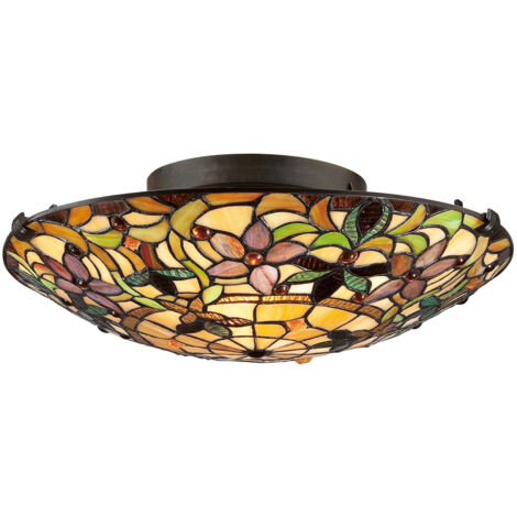 Elstead Kami - Plafoniera da incasso a 2 luci Tiffany vintage bronzo, attacco E27