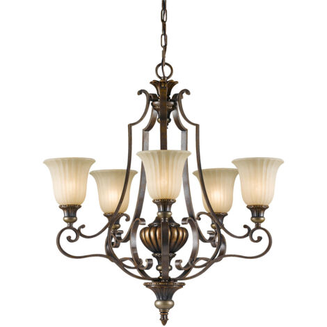 Elstead Kelham Hall - Lampadario a 5 luci multibraccio bronzo, finitura oro, attacco E27
