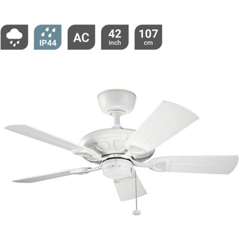 Elstead Kevlar Ventilateur de plafond à 5 pales avec chaîne de traction de 107 cm, blanc mat