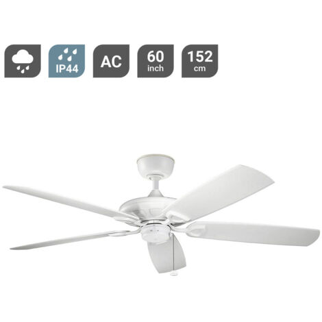 Elstead Kevlar Ventilateur de plafond à 5 pales avec chaîne de traction de 152 cm, blanc mat