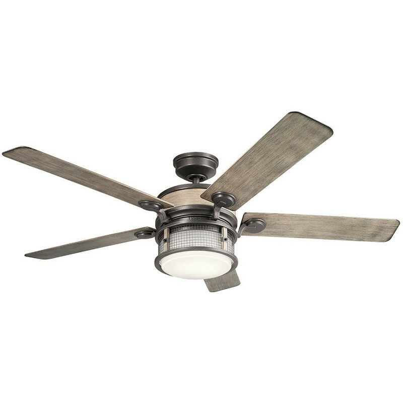 Elstead Lighting - Elstead Kichler Ahrendale 5 Blade 152cm Ceiling Fan with LED Light Anvil Iron IP44 Remote Control