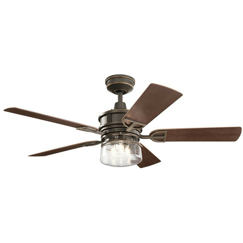 Elstead Lighting - Elstead Kichler Lyndon Patio 5 Blade 132cm Ceiling Fan with LED Light Olde Bronze Remote Control