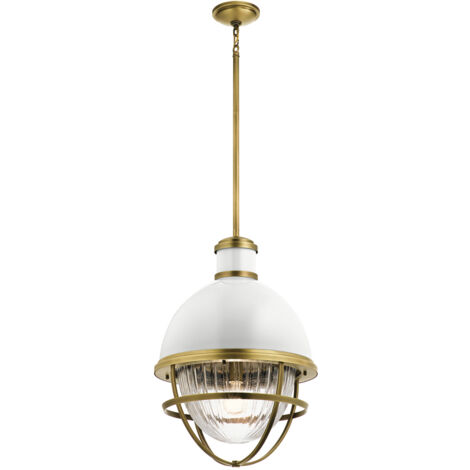 Elstead Kichler Tollis Plafoniera a sospensione globo in ottone naturale e bianco