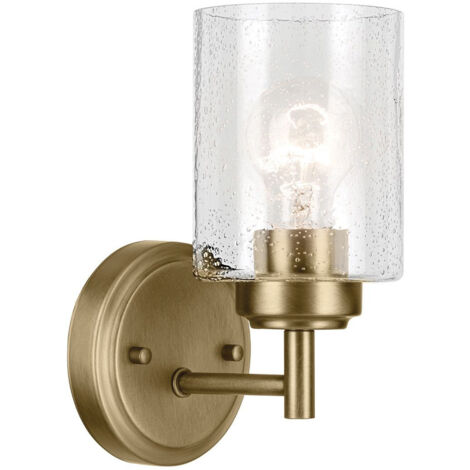 Elstead Kichler Winslow Applique murale classique en laiton naturel, abat-jour en verre, 1 culot E27
