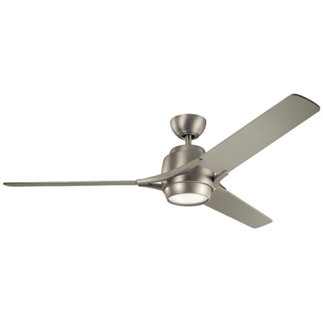 Elstead Kichler Zeus Ventilateur de plafond 3 pales 152 cm avec télécommande LED Nickel brossé