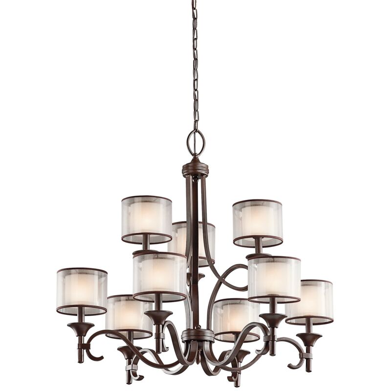 Lampadario Contemporaneo Lacey Acciaio Bronzo Antico Tessuto 9 Luci E14