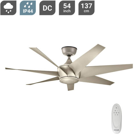 Elstead Lehr II Ventilateur de plafond 137 cm, 7 pales, argent satiné antique, télécommande